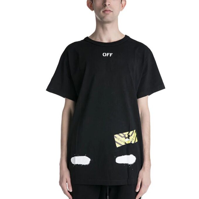 Off-White Men’ s C/O Virgil Abloh Tiger Stripes Splash Ink Short Sleeve Black T-Shirt