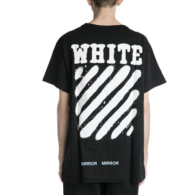 Off-White Men’ s C/O Virgil Abloh Tiger Stripes Splash Ink Short Sleeve Black T-Shirt