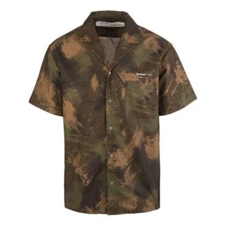Off-White Men’ s Camouflage Printing Short Sleeve Green Shirt Off-White Men’ s Camouflage Printing Short Sleeve Green Shirt