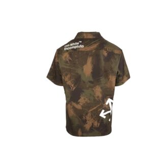 Off-White Men’ s Camouflage Printing Short Sleeve Green Shirt Off-White Men’ s Camouflage Printing Short Sleeve Green Shirt