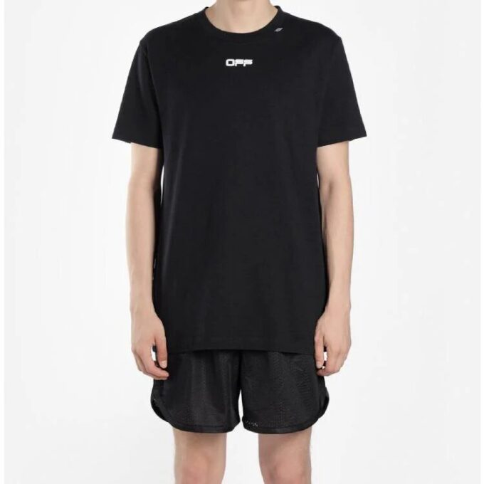 Off-White Men’ s Caravaggio Arrow Back Printing Short Sleeve Ordinary Version Black T-Shirt