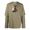 Off-White Men’ s Caravaggio Boy Printing Long Sleeves Loose Fit Military Green T-Shirt