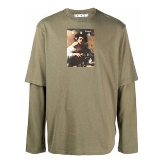 Off-White Men’ s Caravaggio Boy Printing Long Sleeves Loose Fit Military Green T-Shirt Off-White Men’ s Caravaggio Boy Printing Long Sleeves Loose Fit Military Green T-Shirt