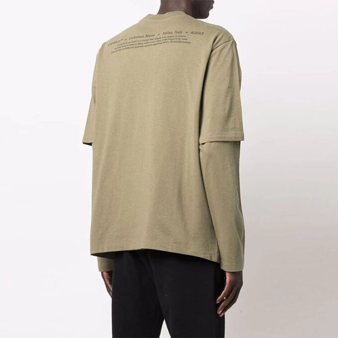 Off-White Men’ s Caravaggio Boy Printing Long Sleeves Loose Fit Military Green T-Shirt