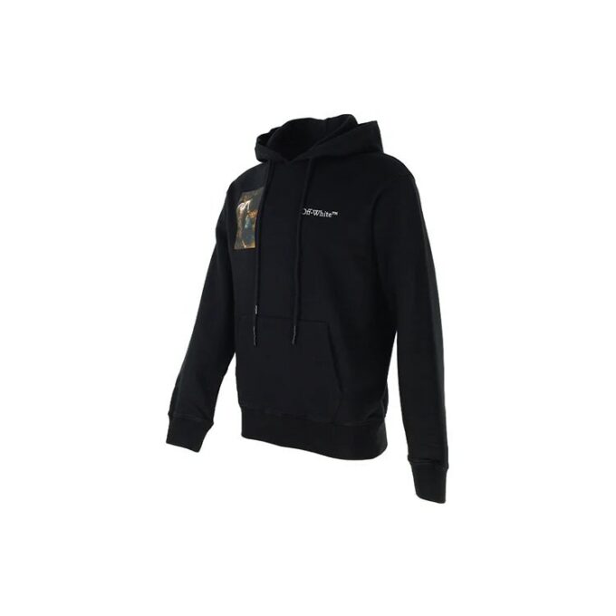 Off-White Men’ s Caravaggio Painting Character Alphabet Cotton Hooded Long Sleeves Pullover Black