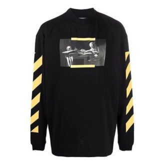 Off-White Men’ s Caravaggio Painting Pattern Stripe Long Sleeves Loose Fit Black Off-White Men’ s Caravaggio Painting Pattern Stripe Long Sleeves Loose Fit Black