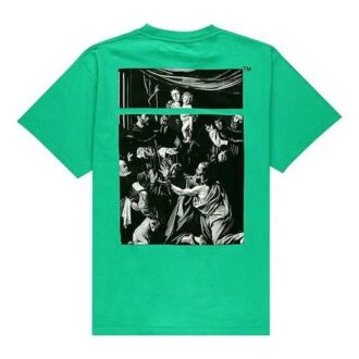 Off-White Men’ s Caravaggio Square Back Printing Short Sleeve Loose Version Green o Virgil Abloh Tee Off-White Men’ s Caravaggio Square Back Printing Short Sleeve Loose Version Green o Virgil Abloh Tee