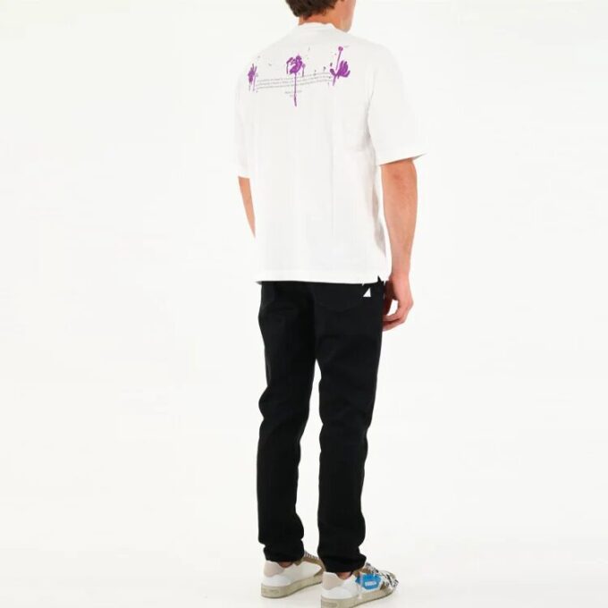 Off-White Men’ s Casual Cotton Round Neck Short Sleeve Loose Fit White T-Shirt