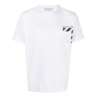 Off-White Men’ s Chest Stripe Pocket Round Neck Short Sleeve White T-Shirt Off-White Men’ s Chest Stripe Pocket Round Neck Short Sleeve White T-Shirt