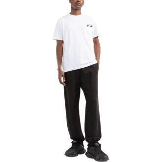 Off-White Men’ s Chest Stripe Pocket Round Neck Short Sleeve White T-Shirt Off-White Men’ s Chest Stripe Pocket Round Neck Short Sleeve White T-Shirt