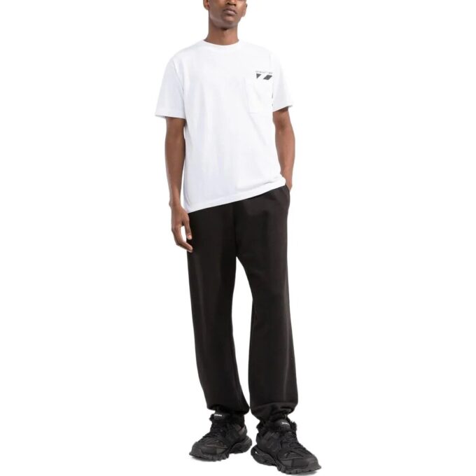 Off-White Men’ s Chest Stripe Pocket Round Neck Short Sleeve White T-Shirt