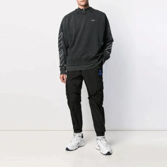 Off-White Men’ s Classic Stripe Logo Printing Pullover Black Off-White Men’ s Classic Stripe Logo Printing Pullover Black