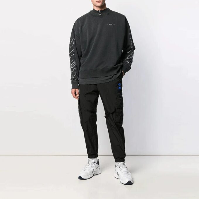 Off-White Men’ s Classic Stripe Logo Printing Pullover Black