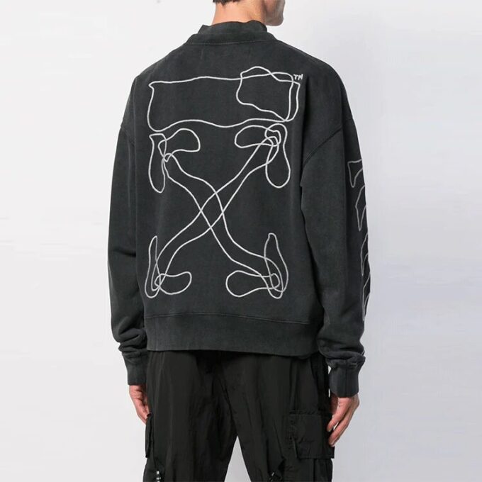 Off-White Men’ s Classic Stripe Logo Printing Pullover Black