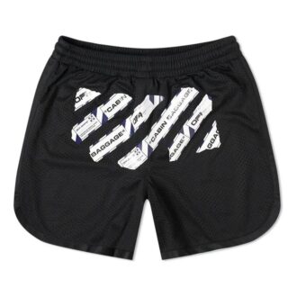Off-White Men’ s CO VIRGIL ABLOH Rubber Strap Mesh Casual Shorts Black