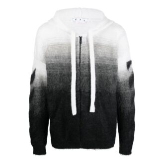 Off-White Men’ s Colorblock Drawstring Zipper Knit Jacket Black