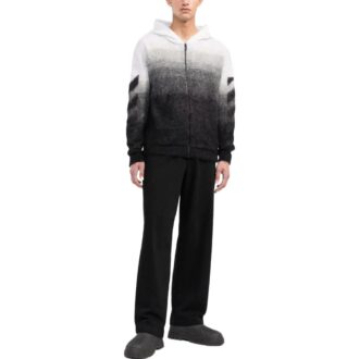Off-White Men’ s Colorblock Drawstring Zipper Knit Jacket Black