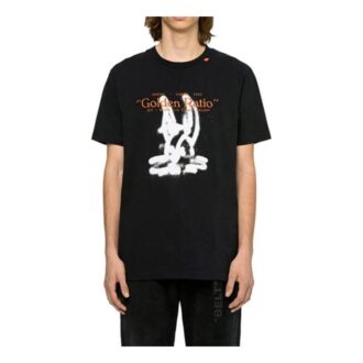Off-White Men’ s Cotton Alphabet Printing Back Arrow Short Sleeve Black T-Shirt