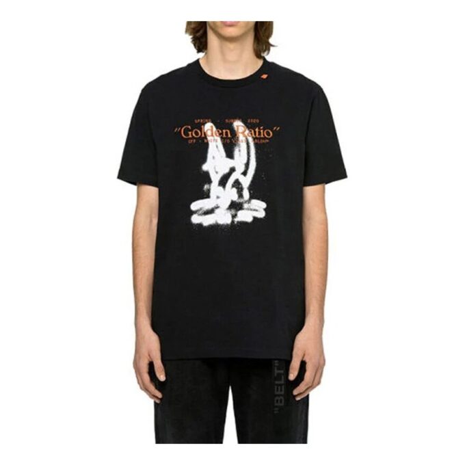 Off-White Men’ s Cotton Alphabet Printing Back Arrow Short Sleeve Black T-Shirt