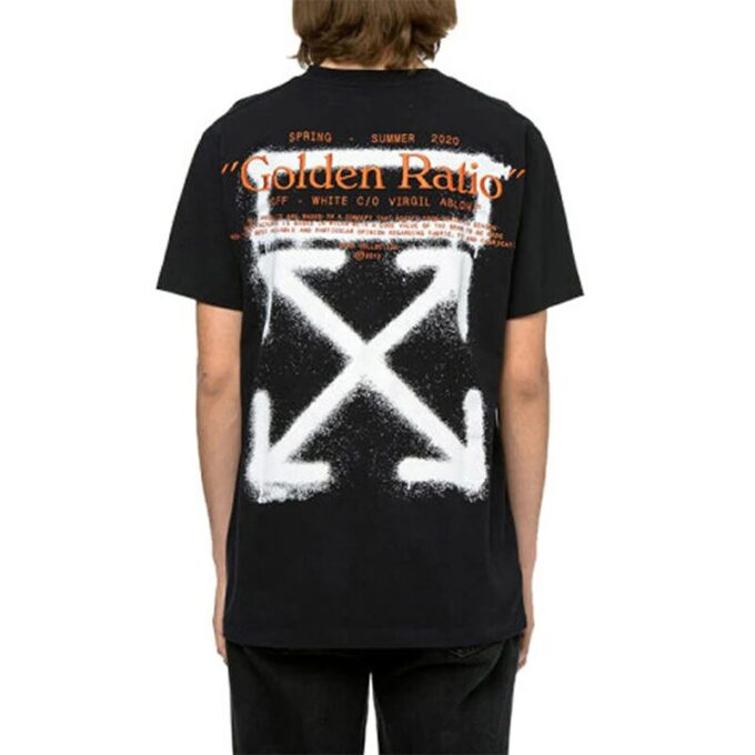 Off-White Men’ s Cotton Alphabet Printing Back Arrow Short Sleeve Black T-Shirt