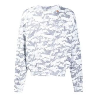 Off-White Men’ s Cotton Geometry Pattern Full Print Round Neck Long Sleeves White