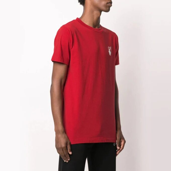 Off-White Men’ s Cut Here Printing Red T-Shirt