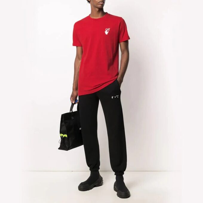 Off-White Men’ s Cut Here Printing Red T-Shirt