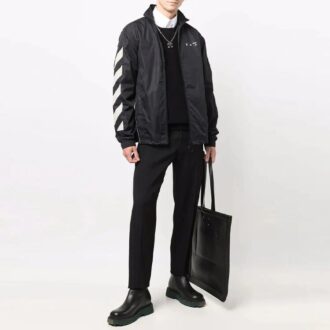 Off-White Men’ s Diagonal Stripes Jacket Loose Fit Black