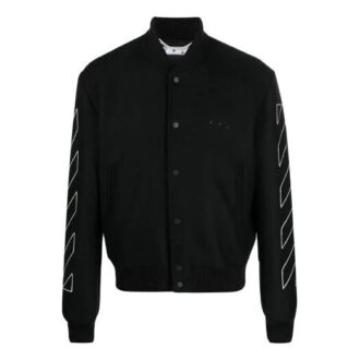 Off-White Men’ s Diagonal Stripes Long Sleeves Jacket Loose Fit Black