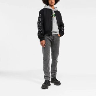 Off-White Men’ s Diagonal Stripes Long Sleeves Jacket Loose Fit Black