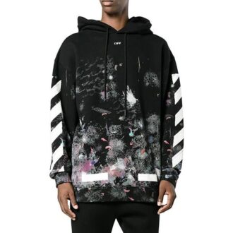 Off-White Men’ s Diagonal Stripes Printing Loose Cotton Black