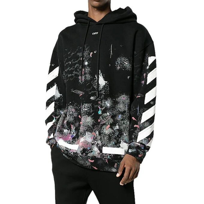 Off-White Men’ s Diagonal Stripes Printing Loose Cotton Black