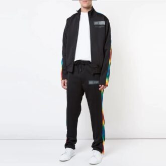 Off-White Men’ s Drawstring Waist Side Stripe Drawstring Casual Pants/Trousers Loose Fit Black