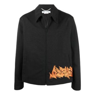Off-White Men’ s Embroidered Pattern Zipper Black Jacket