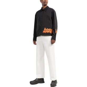 Off-White Men’ s Embroidered Pattern Zipper Black Jacket