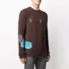 Off-White Men’ s Embroidered Ribbed Knit Pullover Wool Sweater Brown