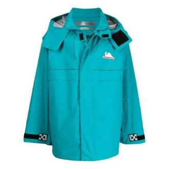 Off-White Men’ s Functional Material Detachable Windproof Jacket Loose Fit Lake Blue Off-White Men’ s Functional Material Detachable Windproof Jacket Loose Fit Lake Blue