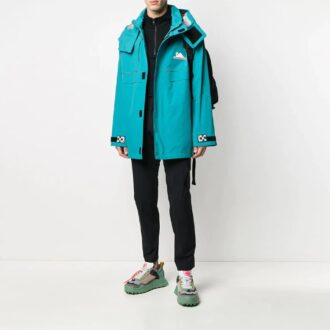 Off-White Men’ s Functional Material Detachable Windproof Jacket Loose Fit Lake Blue Off-White Men’ s Functional Material Detachable Windproof Jacket Loose Fit Lake Blue