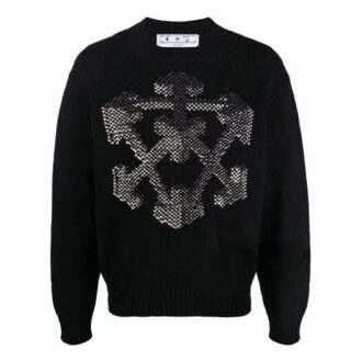 Off-White Men’ s FW21 3D Arrow Pattern Knit Pullover Wool Sweater Loose Fit Black Off-White Men’ s FW21 3D Arrow Pattern Knit Pullover Wool Sweater Loose Fit Black