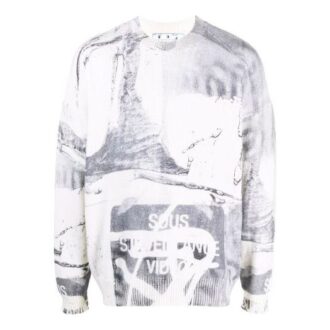 Off-White Men’ s FW21 Abstract Printing Round Neck Pullover Wool Sweater Loose Fit White Off-White Men’ s FW21 Abstract Printing Round Neck Pullover Wool Sweater Loose Fit White