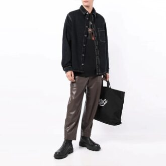 Off-White Men’ s FW21 Adornment Slogan Denim Long Sleeves Denim Deep Blue Shirt Off-White Men’ s FW21 Adornment Slogan Denim Long Sleeves Denim Deep Blue Shirt