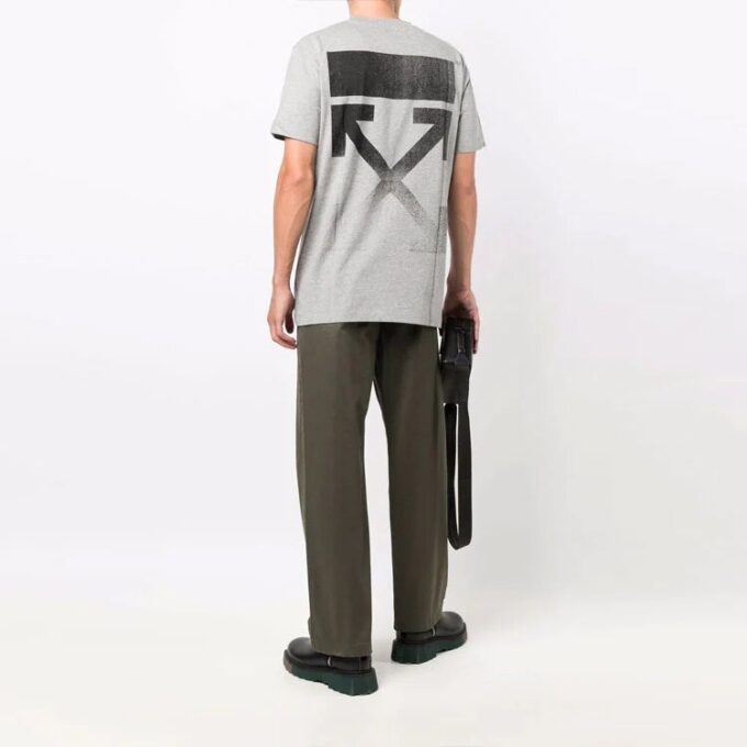 Off-White Men’ s FW21 Arrow Logo Cotton Short Sleeve Gray T-Shirt