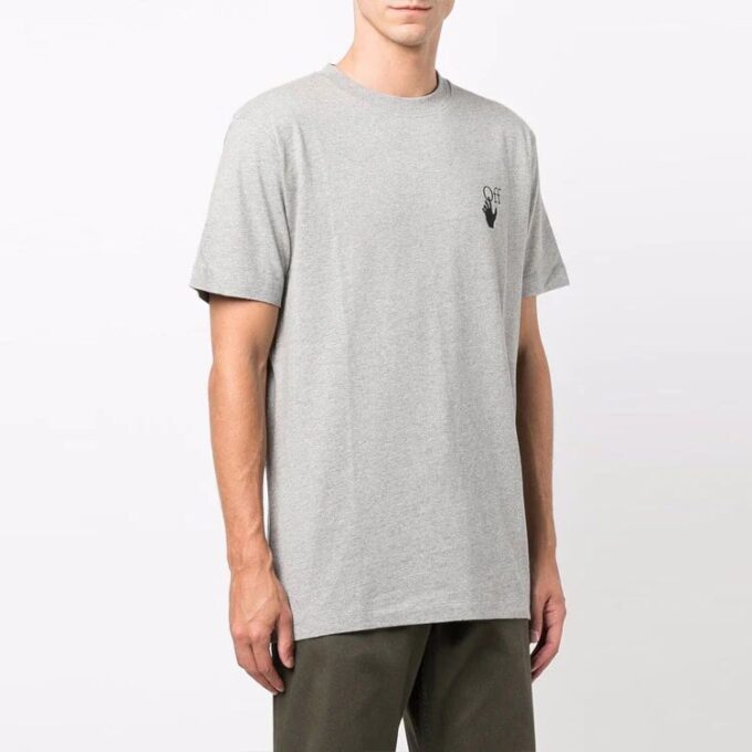 Off-White Men’ s FW21 Arrow Logo Cotton Short Sleeve Gray T-Shirt