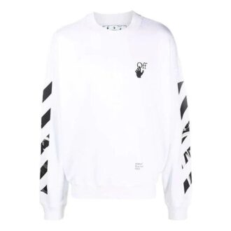 Off-White Men’ s FW21 Arrow Logo Printing Pullover Round Neck Loose Fit White Off-White Men’ s FW21 Arrow Logo Printing Pullover Round Neck Loose Fit White