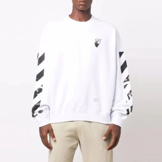 Off-White Men’ s FW21 Arrow Logo Printing Pullover Round Neck Loose Fit White Off-White Men’ s FW21 Arrow Logo Printing Pullover Round Neck Loose Fit White