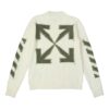 Off-White Men’ s FW21 Arrow Logo Round Neck Pullover Wool Sweater Loose Fit Milky White