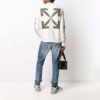 Off-White Men’ s FW21 Arrow Logo Round Neck Pullover Wool Sweater Loose Fit Milky White