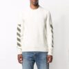 Off-White Men’ s FW21 Arrow Logo Round Neck Pullover Wool Sweater Loose Fit Milky White