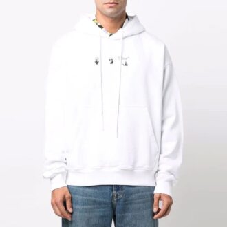 Off-White Men’ s FW21 Arrow Pattern Hooded Long Sleeves Loose Fit White