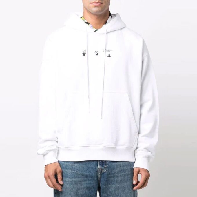 Off-White Men’ s FW21 Arrow Pattern Hooded Long Sleeves Loose Fit White